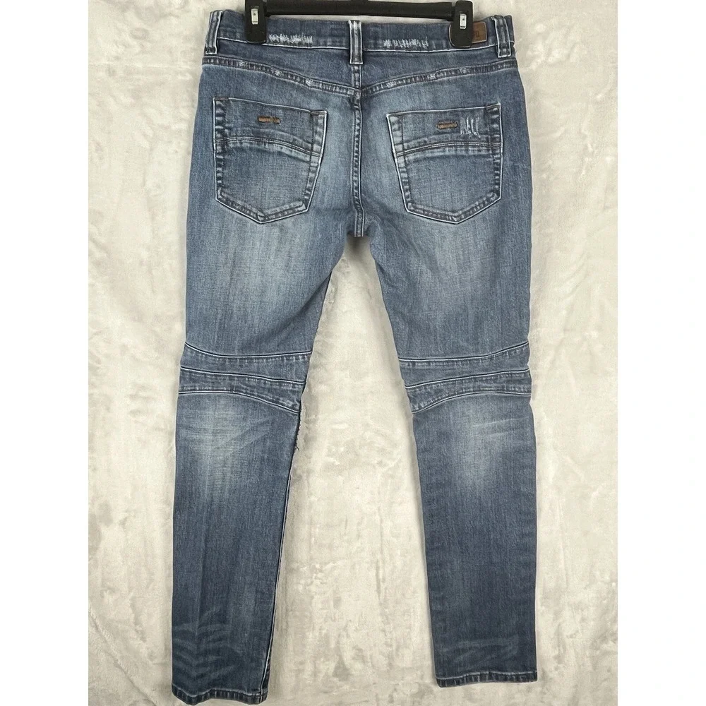 RSQ Jeans Men 31x32 Blue Wash Denim London Skinny Stretch Distressed Rip Biker